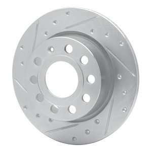 Audi A3 Brake Rotor (1) - Rear Left - R1 Concepts - Drilled & Slotted - Silver - `10-`19